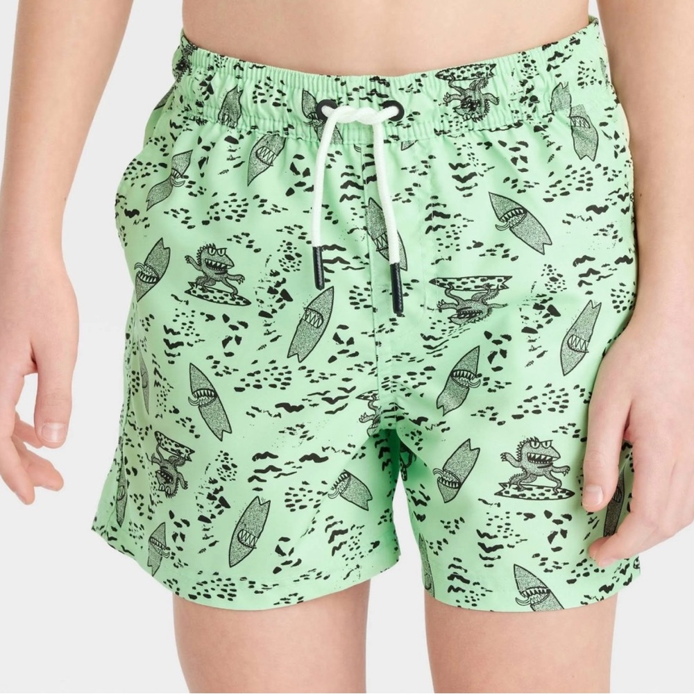 Boy’s Art Class Green & Black Monster Print Swim Shorts (Size: XL/14Y)